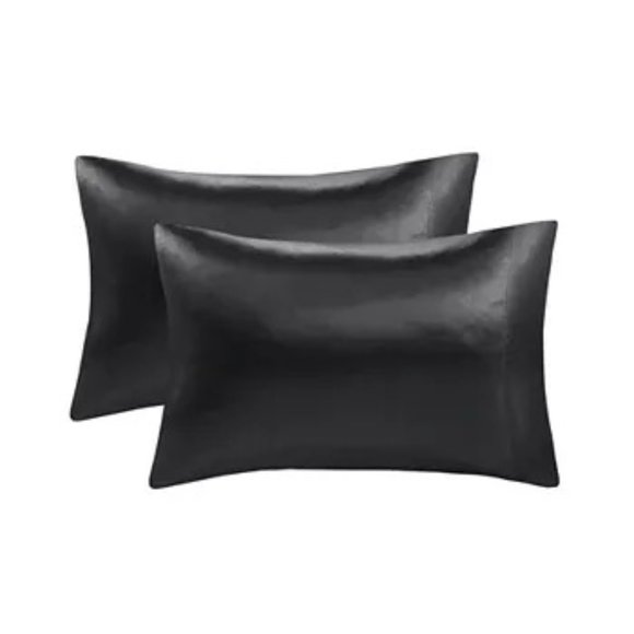 Madison Park Essentials Solid Satin 2 Pcs Pillow Case SET BLACK KING - Picture 1 of 8